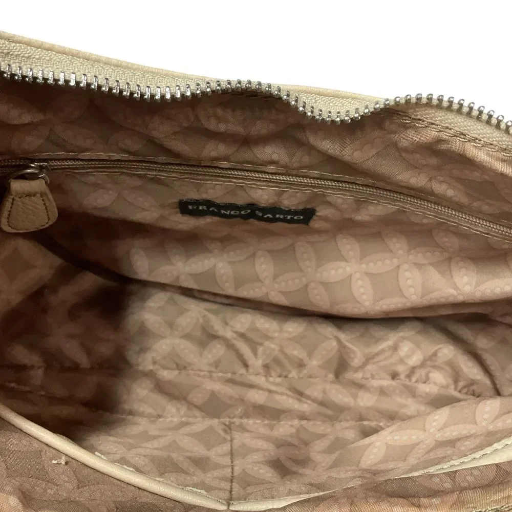 Franco Sarto Beige Textured Hobo Shoulder Bag w/ Front Zip Pocket Metal Logo‎